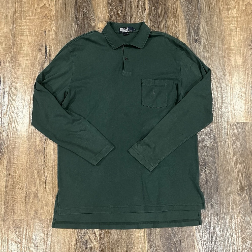 Polo By Ralph Lauren Polo Shirt Mens Large Green Cotton Long Sleeve Pocket Pony